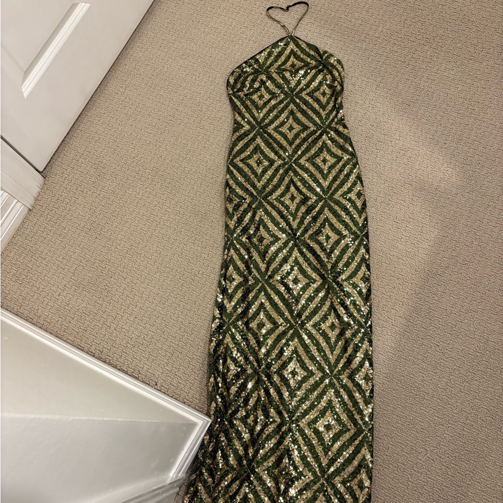 Camila Coelho Green and Gold Sequin Maxi Dress